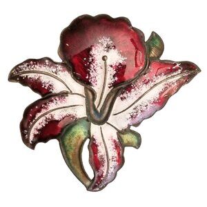 Holland Silver Tone Red Enamel Flower Pin Brooch, Signed M15